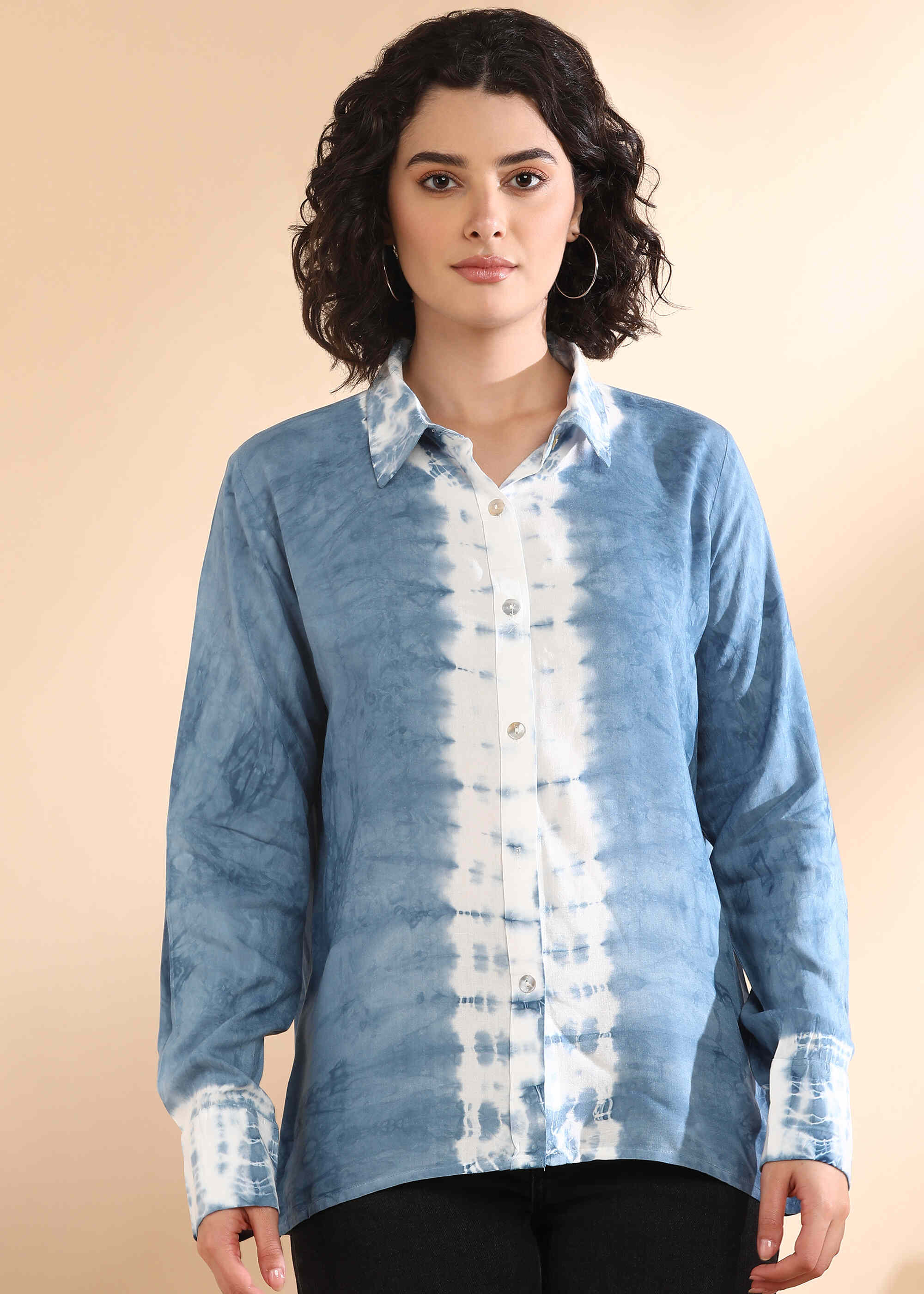 Women Handmade Tie-Dye Mulmul Blue Shirt (W1659)