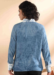 Women Handmade Tie-Dye Mulmul Blue Shirt (W1659)