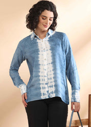 Women Handmade Tie-Dye Mulmul Blue Shirt (W1659)