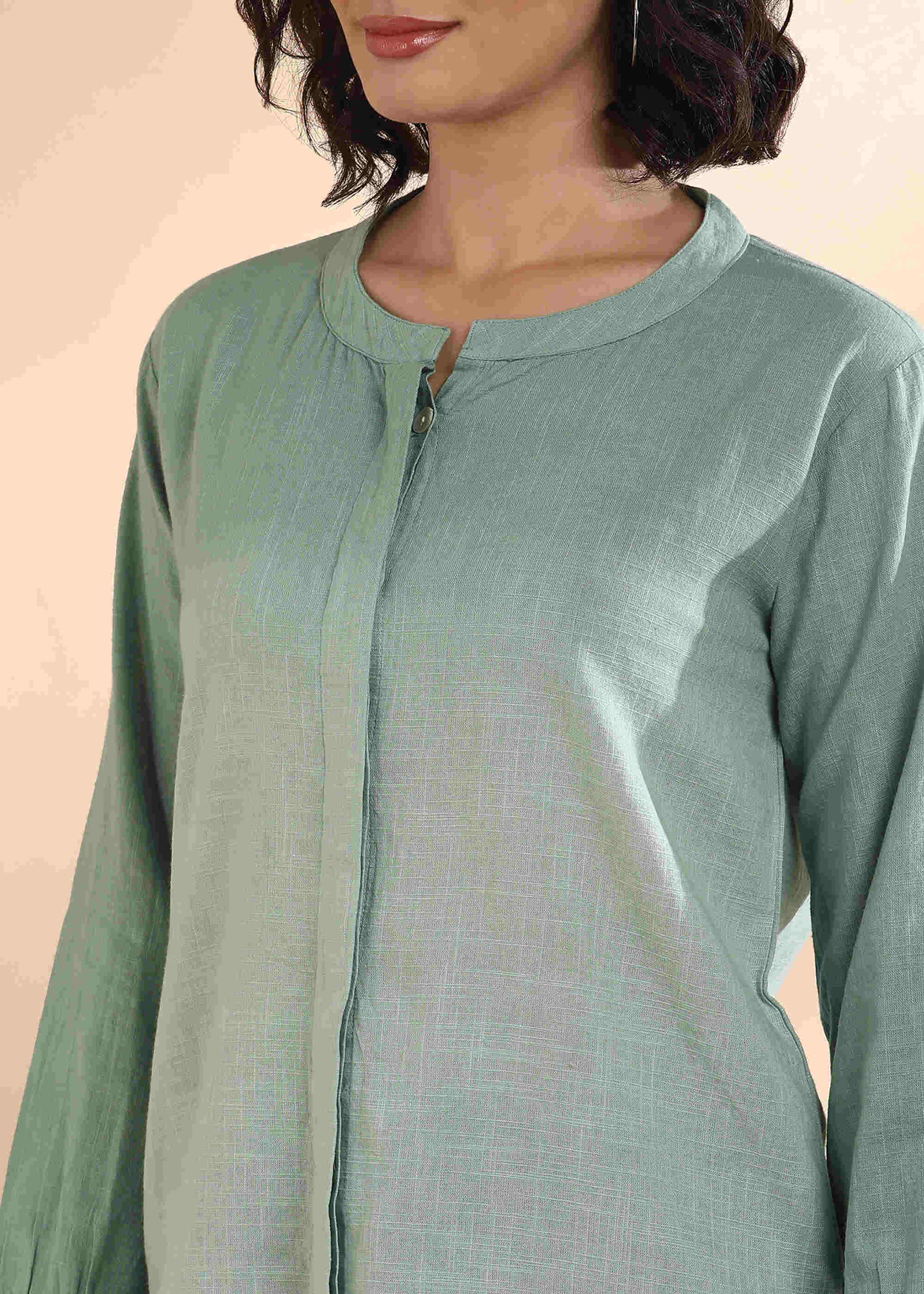 Women Handmade Tie-Dye Cotton Green Shirt (W1660)