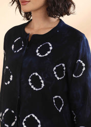 Women Handmade Tie-Dye Cotton Bandhej Blue Shirt (W1661)