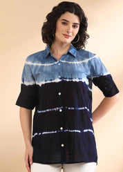 Women Handmade Tie-Dye Mulmul Blue Shirt (W1664)