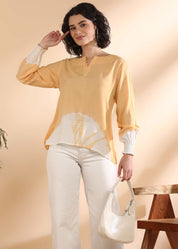 Women Handmade Tie-Dye Rayon Yellow Top (W1666)