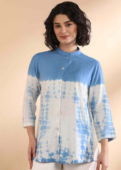 Women Handmade Tie-Dye Rayon Blue White Shirt (W1667)