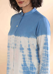 Women Handmade Tie-Dye Rayon Blue White Shirt (W1667)