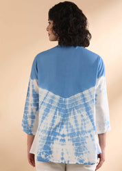 Women Handmade Tie-Dye Rayon Blue White Shirt (W1667)