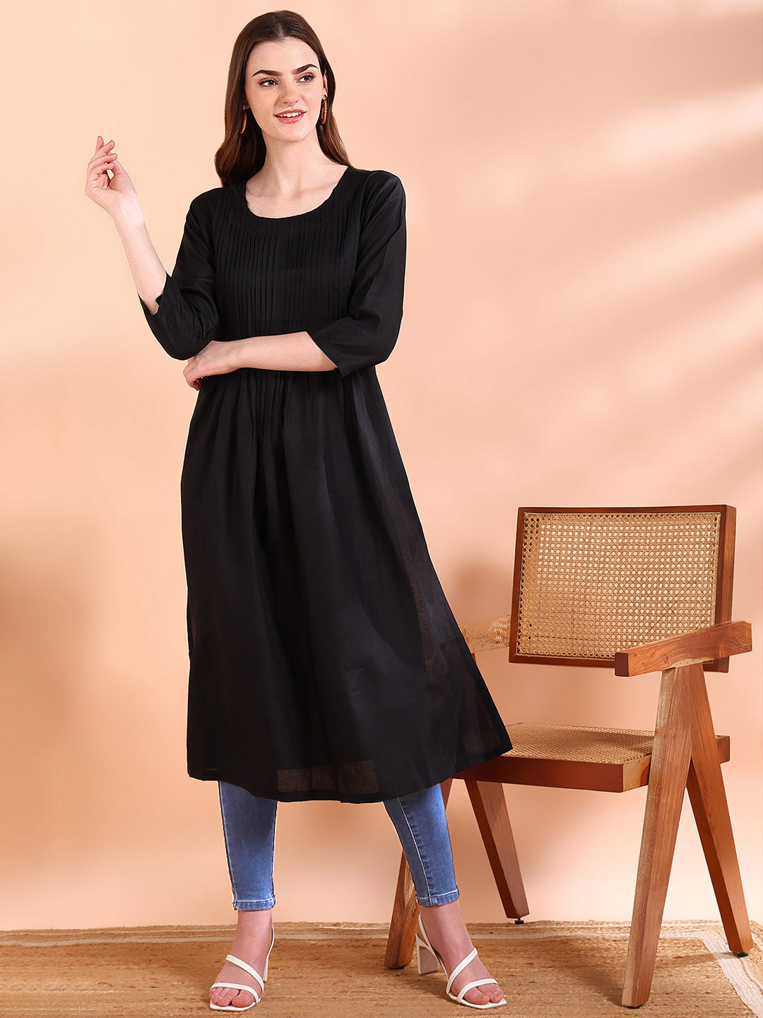 Black Straight Kurta with Soft Rayon (W1571)