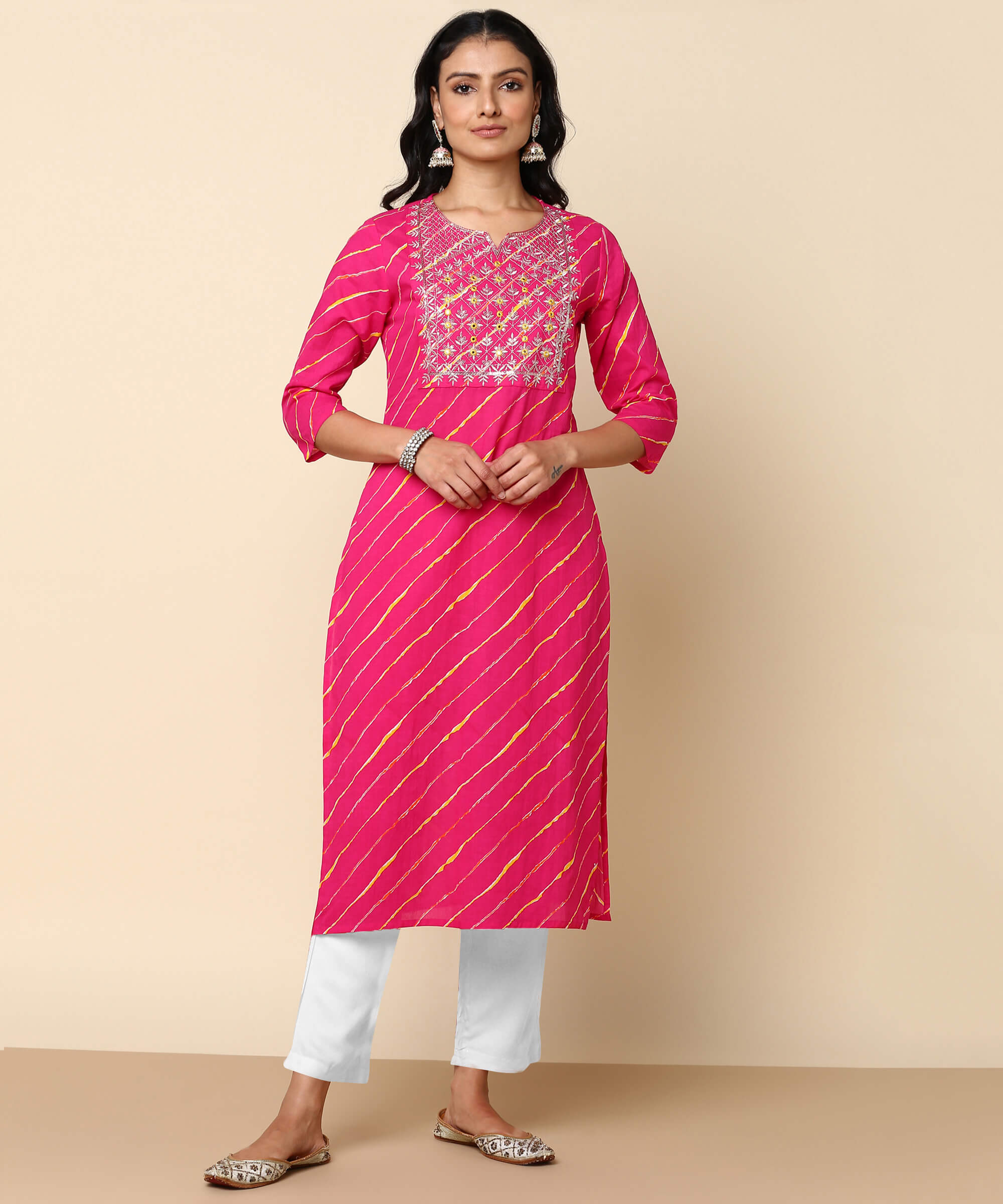 Pure Cotton Bandhej Print Kurti with Sequins Embroidery Work (W1361)