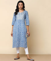 Pure Cotton Grey Bandhej Kurti With Sequins Embroidery Work (W1362)