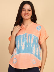 Hand Tie Dyed Orange Top for Women (W1522)