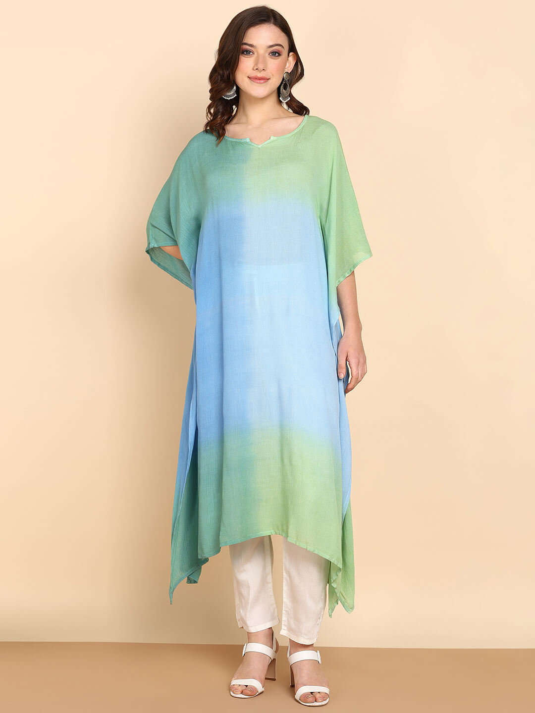 Hand Dyed Loose Fitted Crepe Kaftan Kurta (W1443)