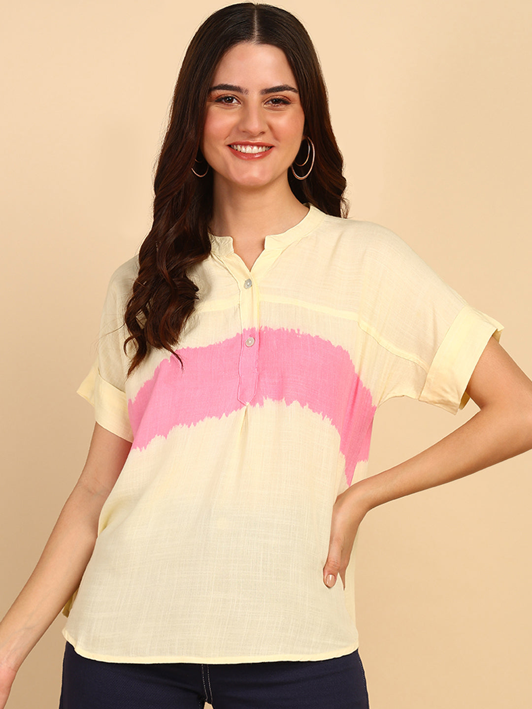 Hand Tie Dyed Peach Top for Women (W1526)