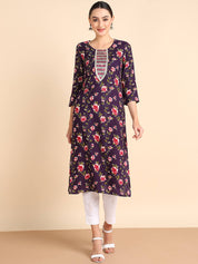 Women Embroidered Printed Rayon Straight Kurta (W1501)