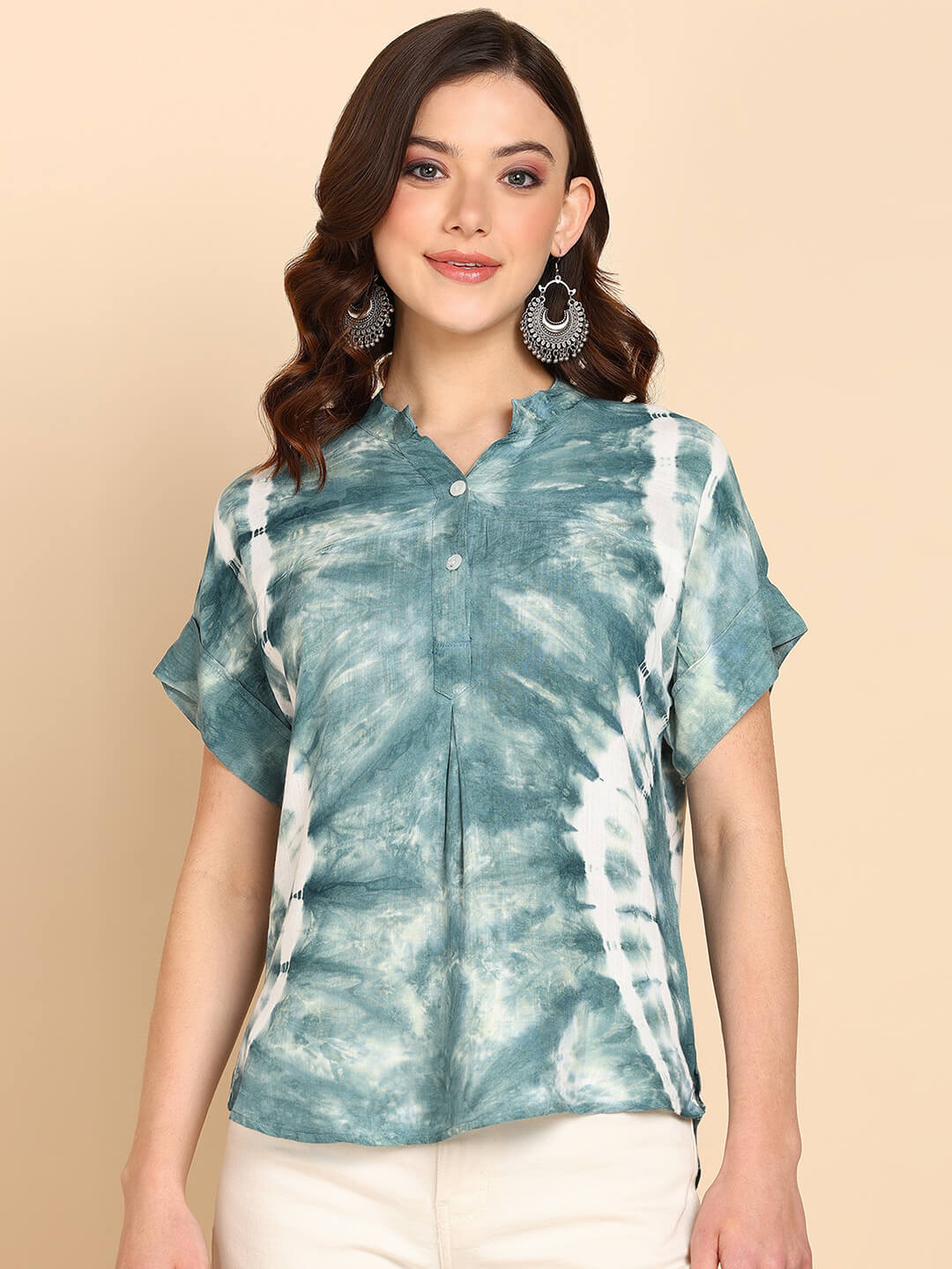 Tie Dyed Fitted Rayon Top for Women (W1458)