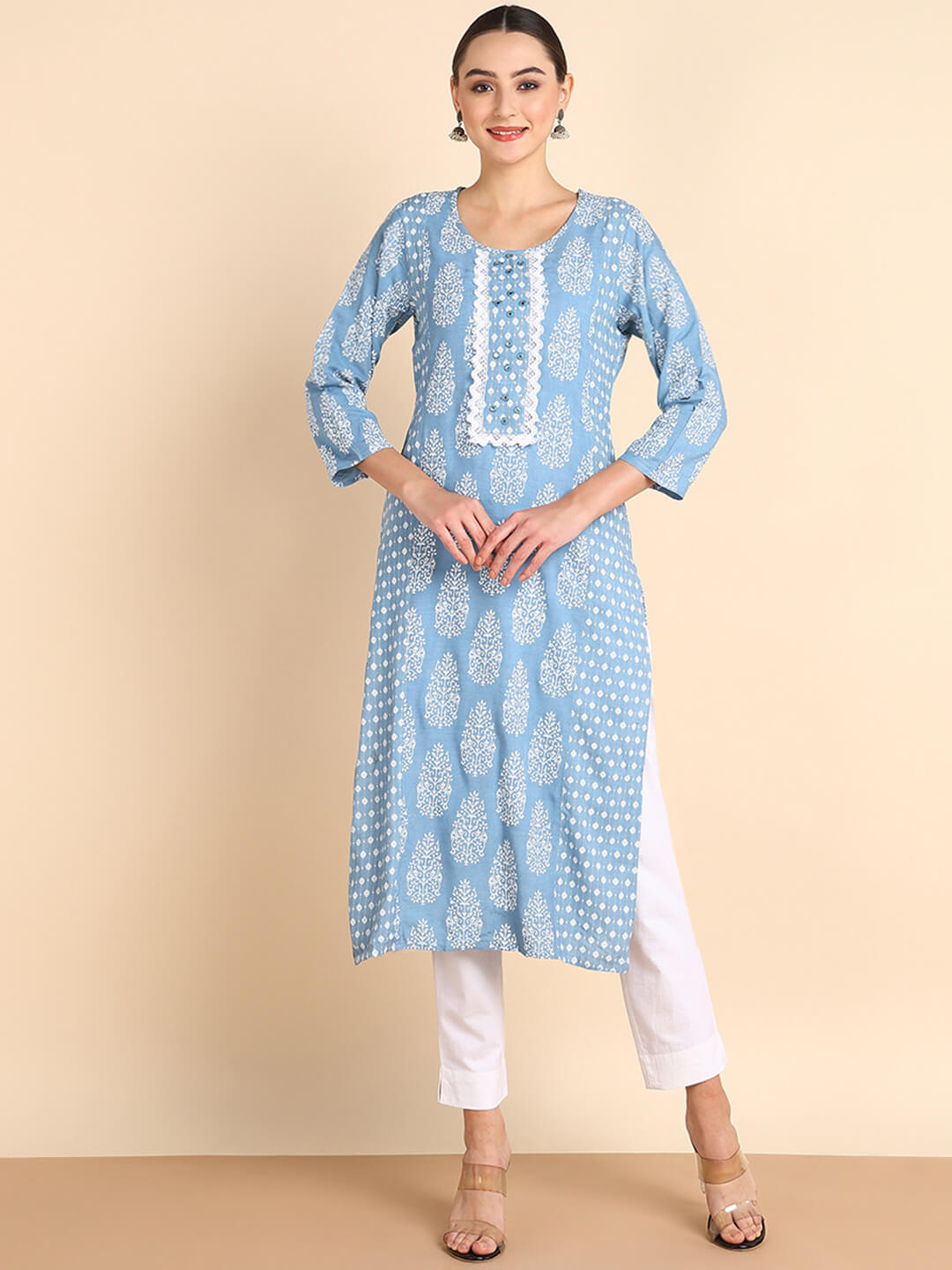 Women Embroidered Printed Rayon Straight Kurta (W1507)