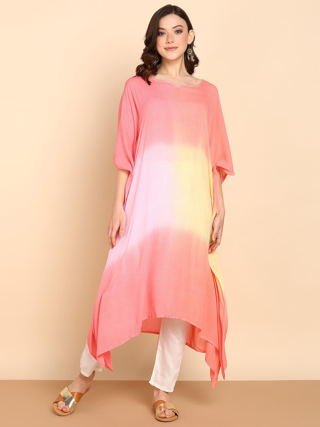 Hand Dyed Loose Fitted Crepe Kaftan Kurta (W1434)