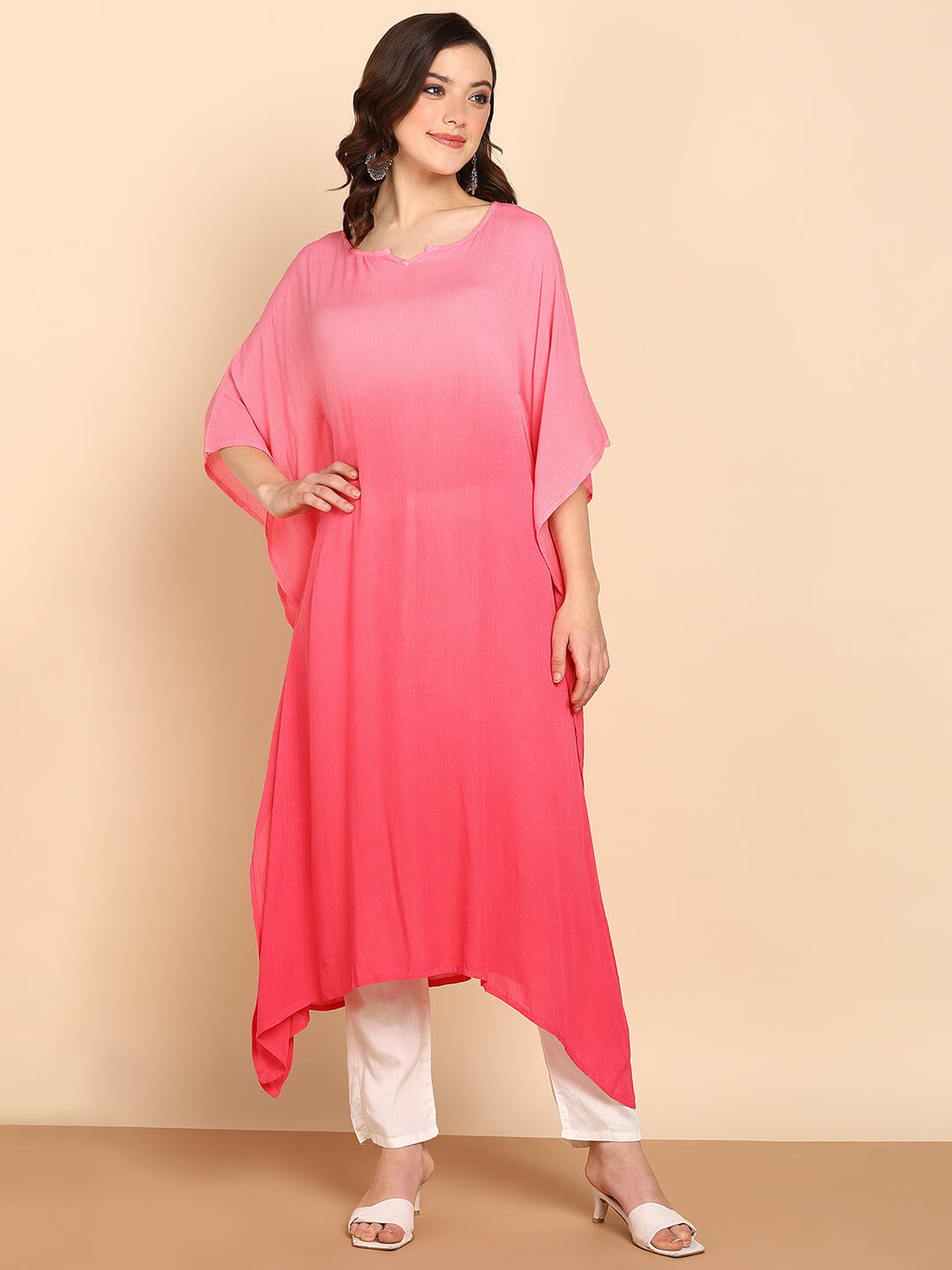 Hand Dyed Loose Fitted Crepe Kaftan Kurta (W1441)