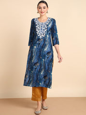 Women Embroidered Printed Rayon Straight Kurta (W1511)