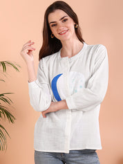 White Tie-Dye Crepe Loose Fit Shirt (W1561)