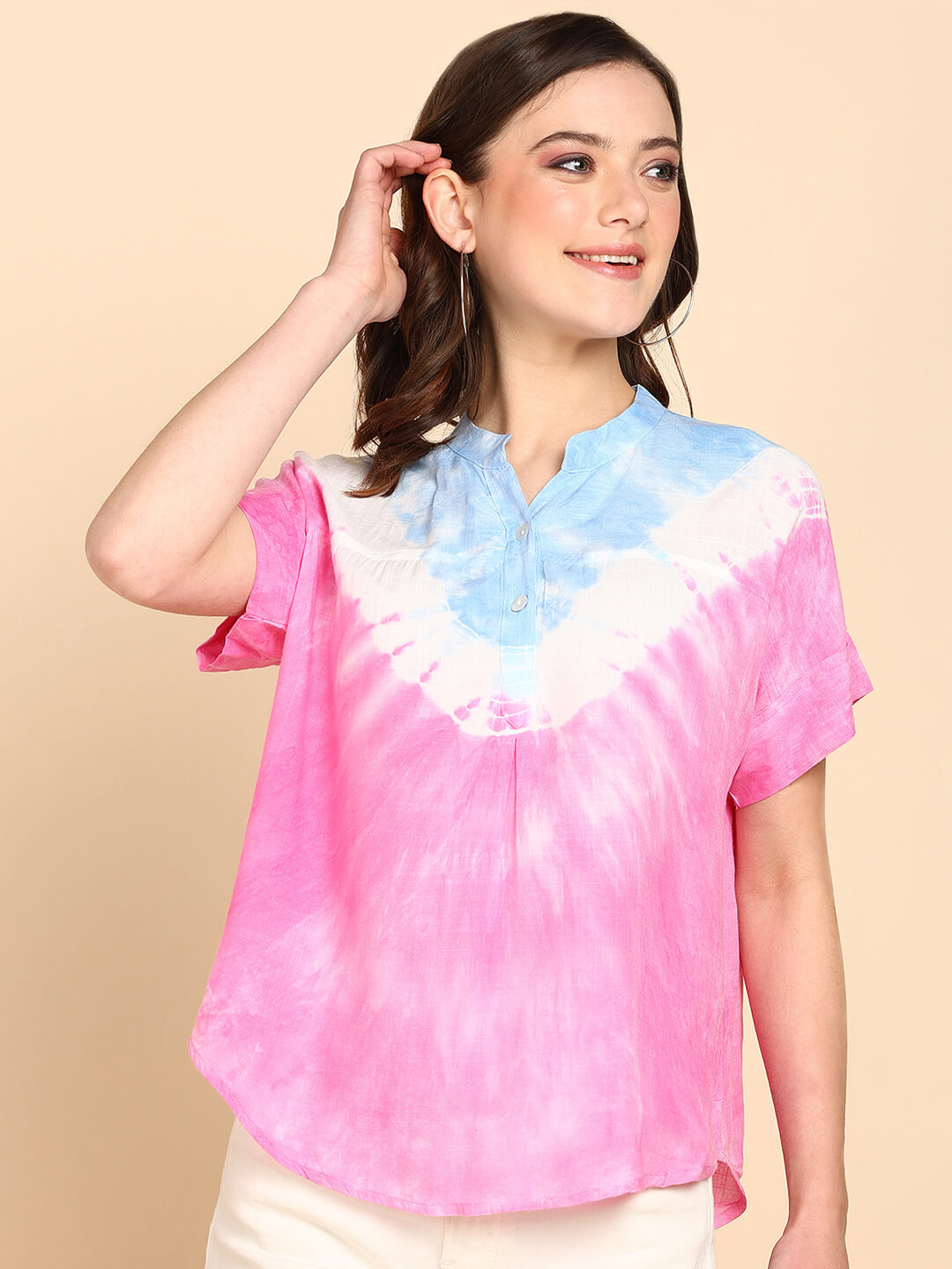 Tie Dyed Fitted Rayon Top for Women (W1460)