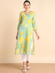 Women Embroidered Printed Rayon Straight Kurta (W1506)