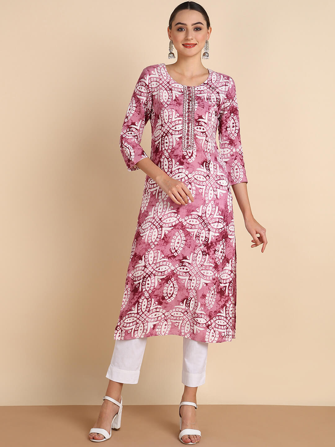 Women Embroidered Printed Rayon Straight Kurta (W1504)