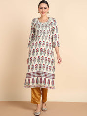 Women Embroidered Printed Rayon Straight Kurta (W1515)