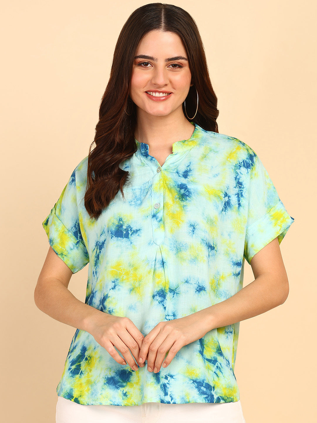 Hand Tie Dyed Light Blue Top for Women (W1523)