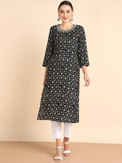 Women Embroidered Printed Rayon Straight Kurta (W1516)