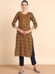 Women Embroidered Printed Rayon Straight Kurta (W1505)