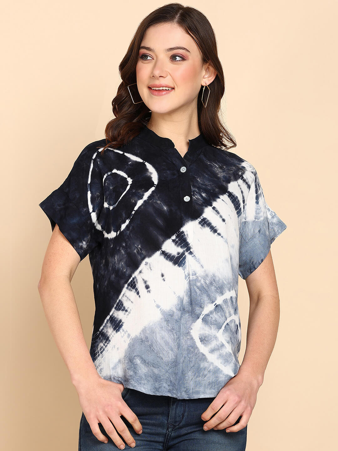 Tie Dyed Fitted Rayon Top for Women (W1457)