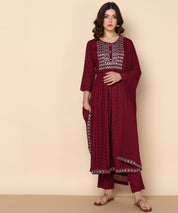 Rayon Maroon Anarkali Kurta set with Dupatta (W1312)