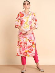 Women Embroidered Printed Rayon Straight Kurta (W1502)