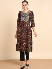 Women Embroidered Printed Rayon Straight Kurta (W1517)