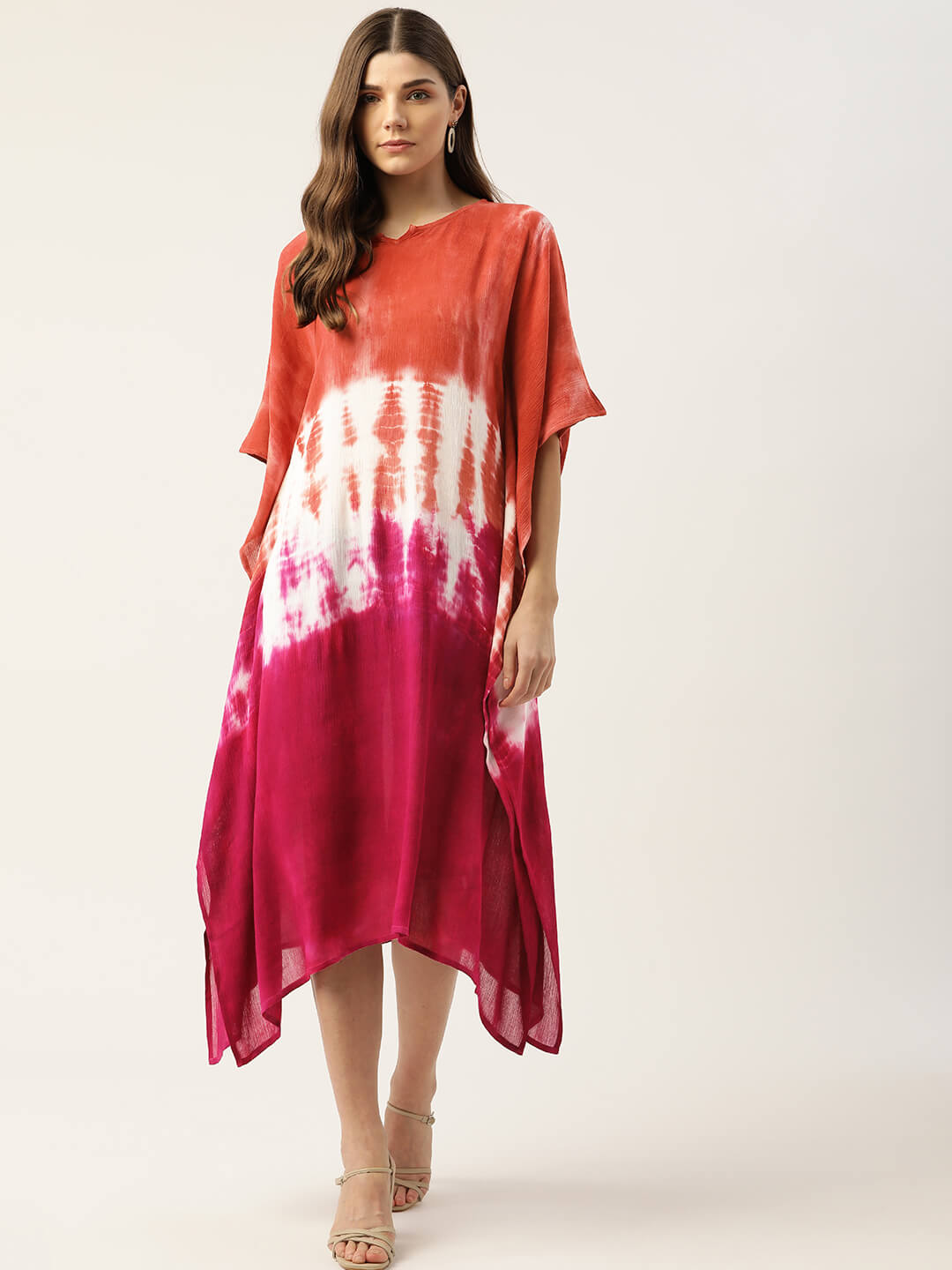 Rayon Crepe Tie Dye Brown Kaftan Dress (W1189)