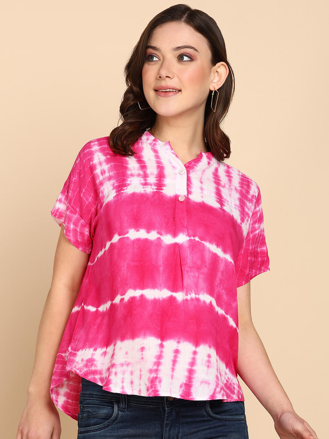 Tie Dyed Fitted Rayon Top for Women (W1464)