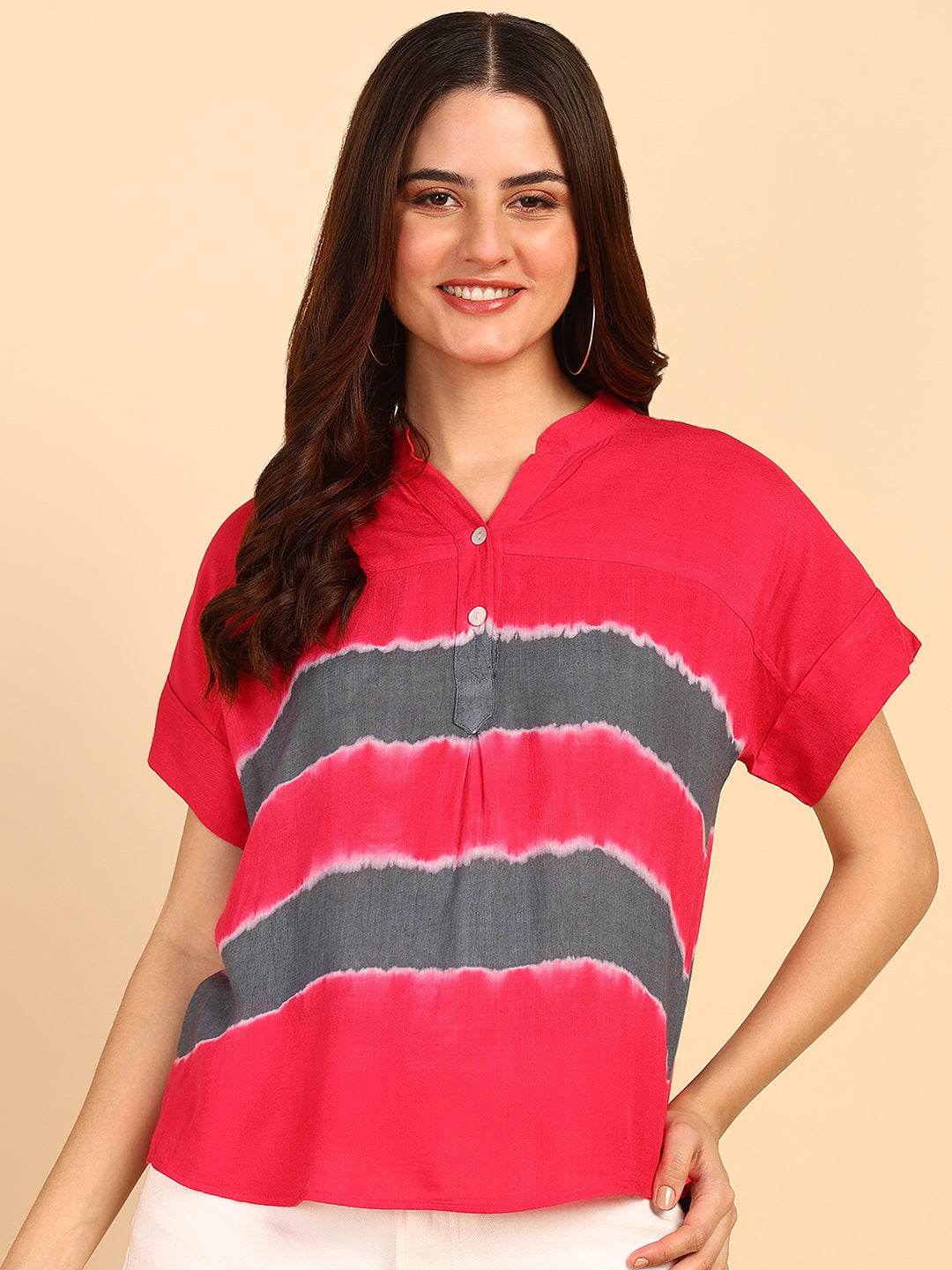 Hand Tie Dyed Pink  Top for Women (W1524)