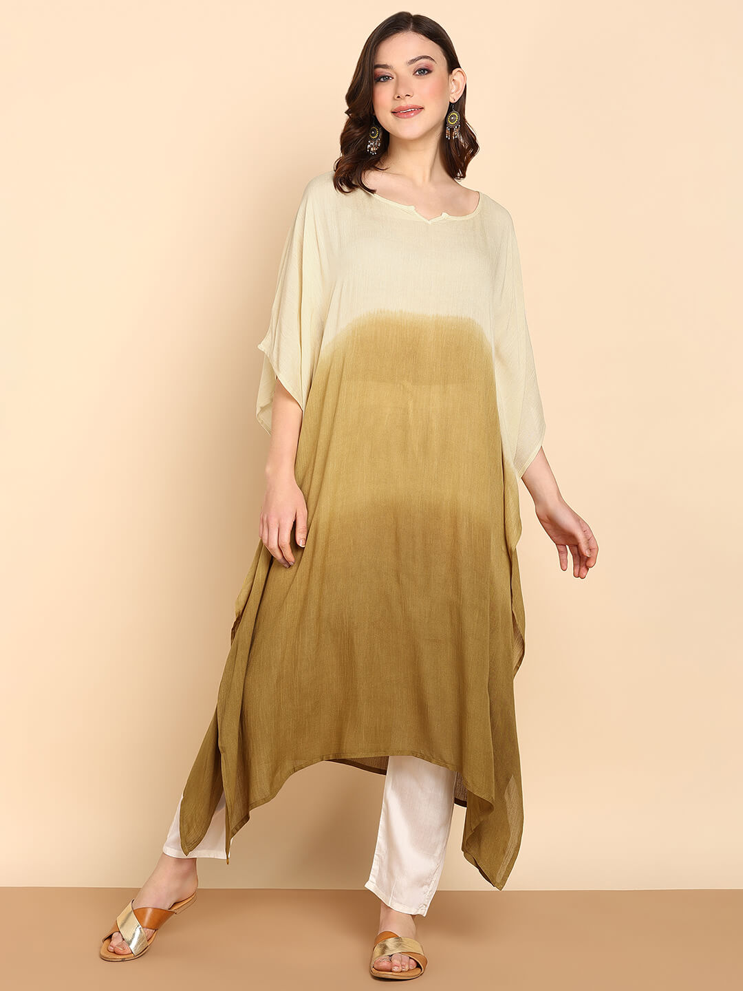 Hand Dyed Loose Fitted Crepe Kaftan Kurta (W1432)