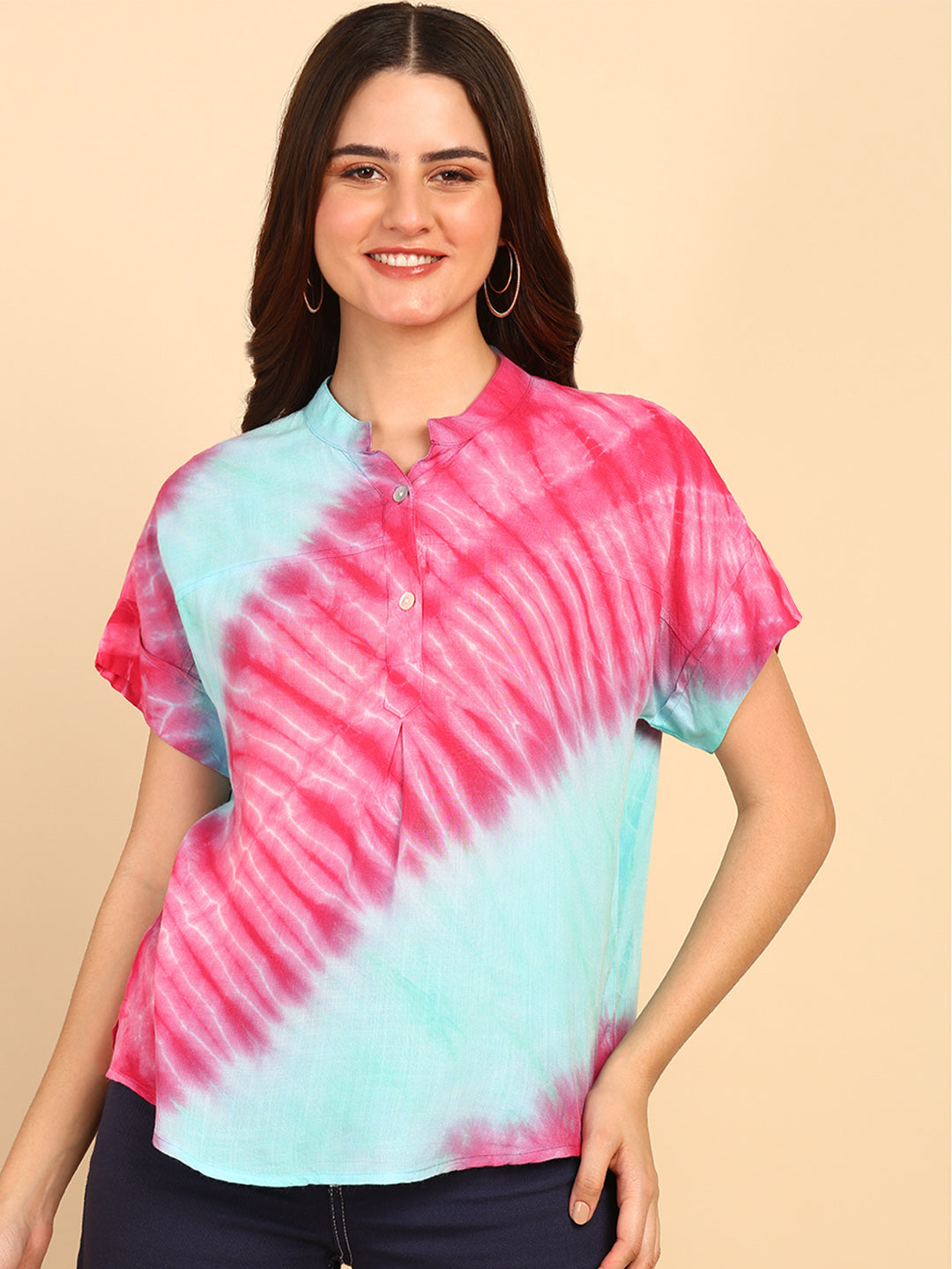 Hand Tie Dyed Sea Green Top for Women (W1528)