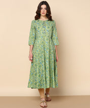 Pure Cotton Ethnic Printed Green Gotta Patti Anarkali Kurta (W1263)