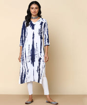 Rayon Tie Dye White Straight Kurta (W1308)