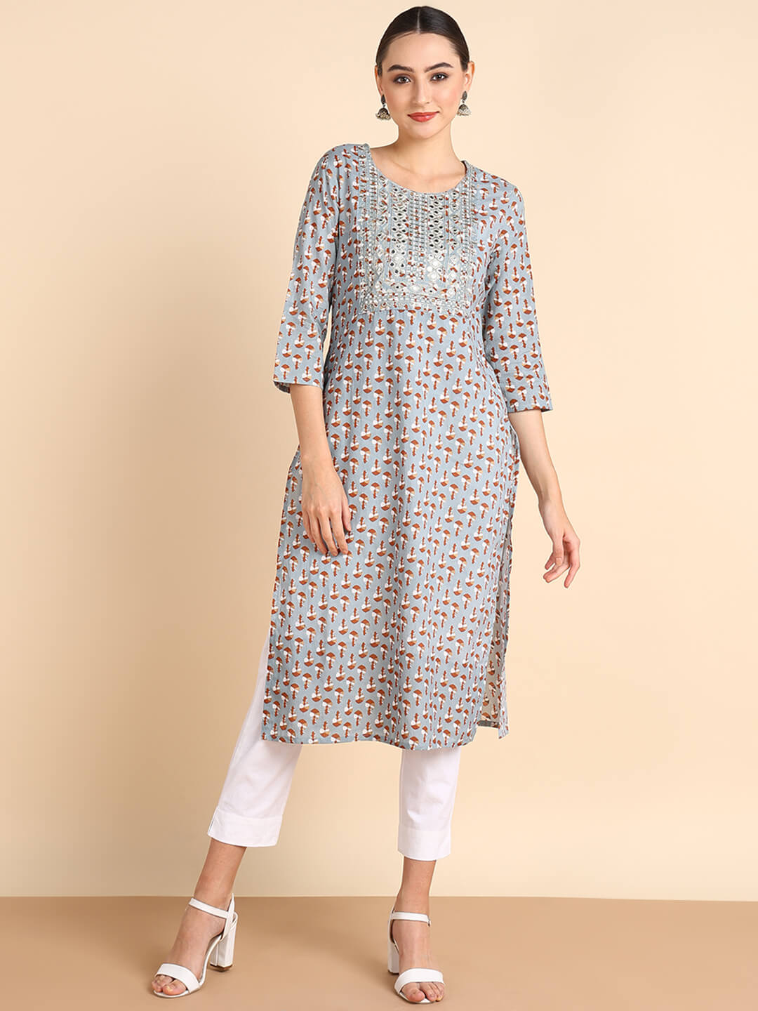 Women Embroidered Printed Rayon Straight Kurta (W1513)