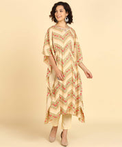 Rayon Brown Floral Print Kaftan Set with Adda Gotta Patti Work (W1393)