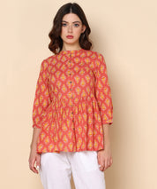 Printed Cotton Orange Top (W1344)