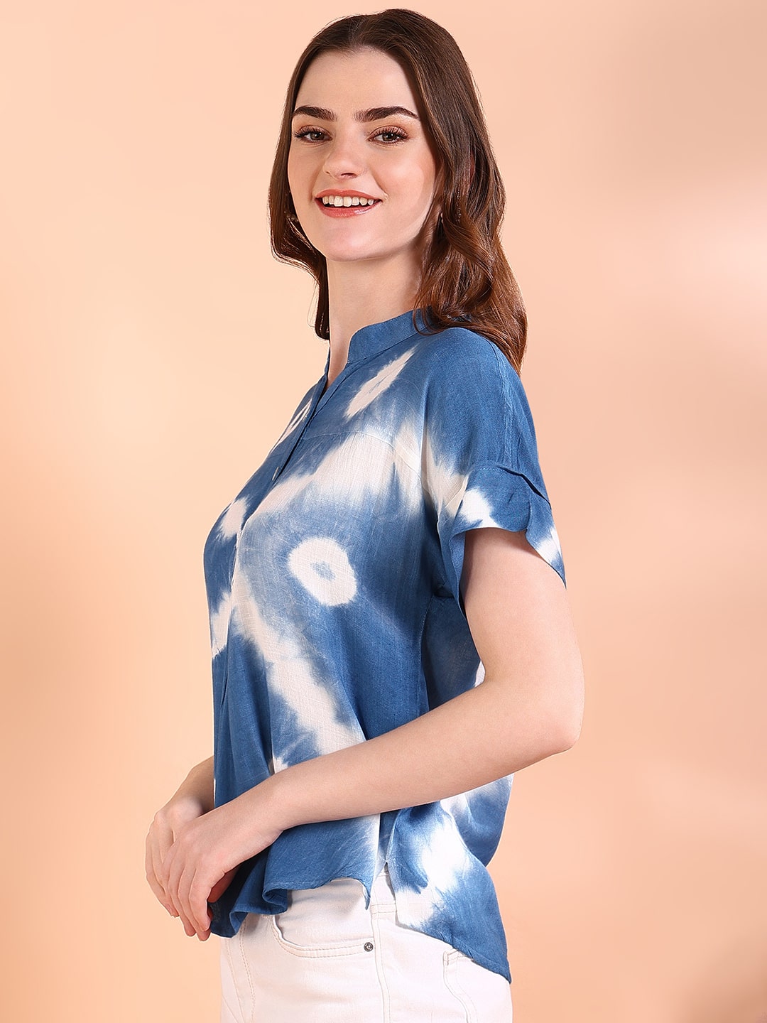 Vibrant Blue Tie-Dye Everywhere Top In Soft Rayon (W1544)