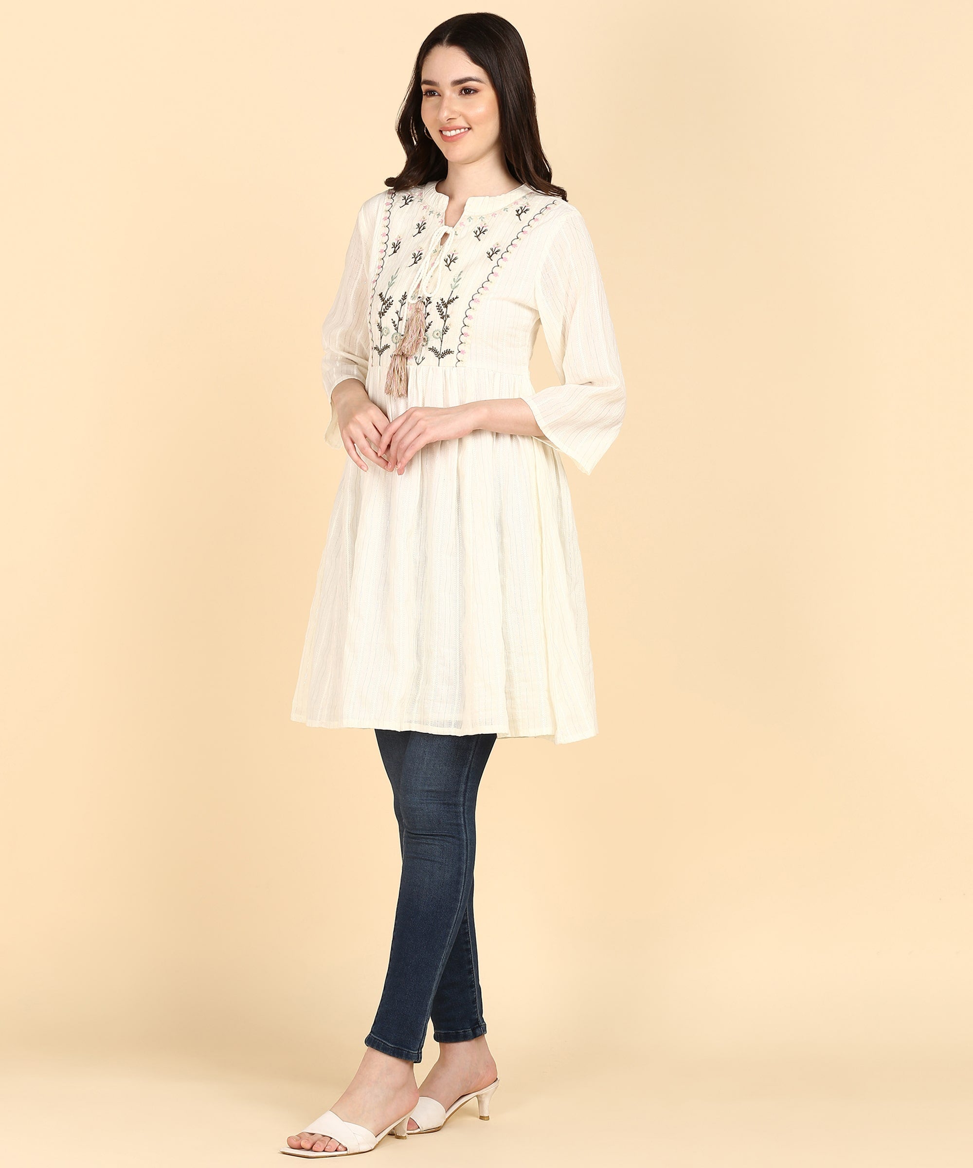 Off-white Cotton Lurex Embroidered Tunic (W1398)