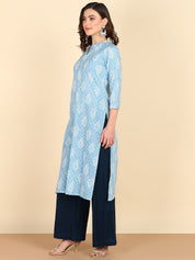 Pure Cotton Ethnic Printed White Gotta Patti Kurta (W1265)