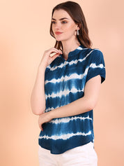 Vibrant Navy Blue Tie-Dye Everywhere Top In Soft Rayon (W1543)