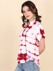 Half Sleeves Tie Dyed Fitted Rayon Top (W1488)