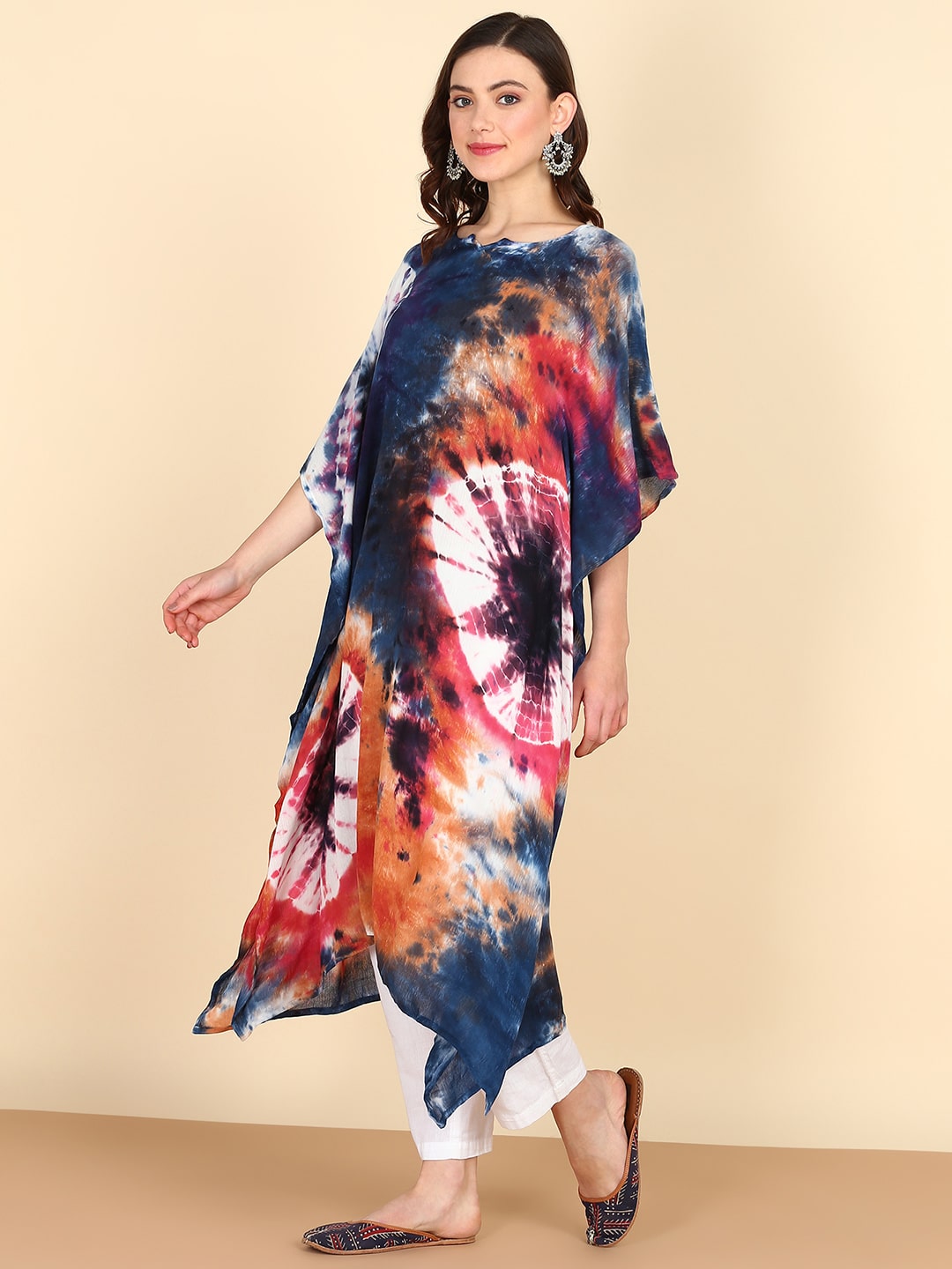 Rayon Crepe Tie Dye Multicolor Kaftan Kurta (W1124)